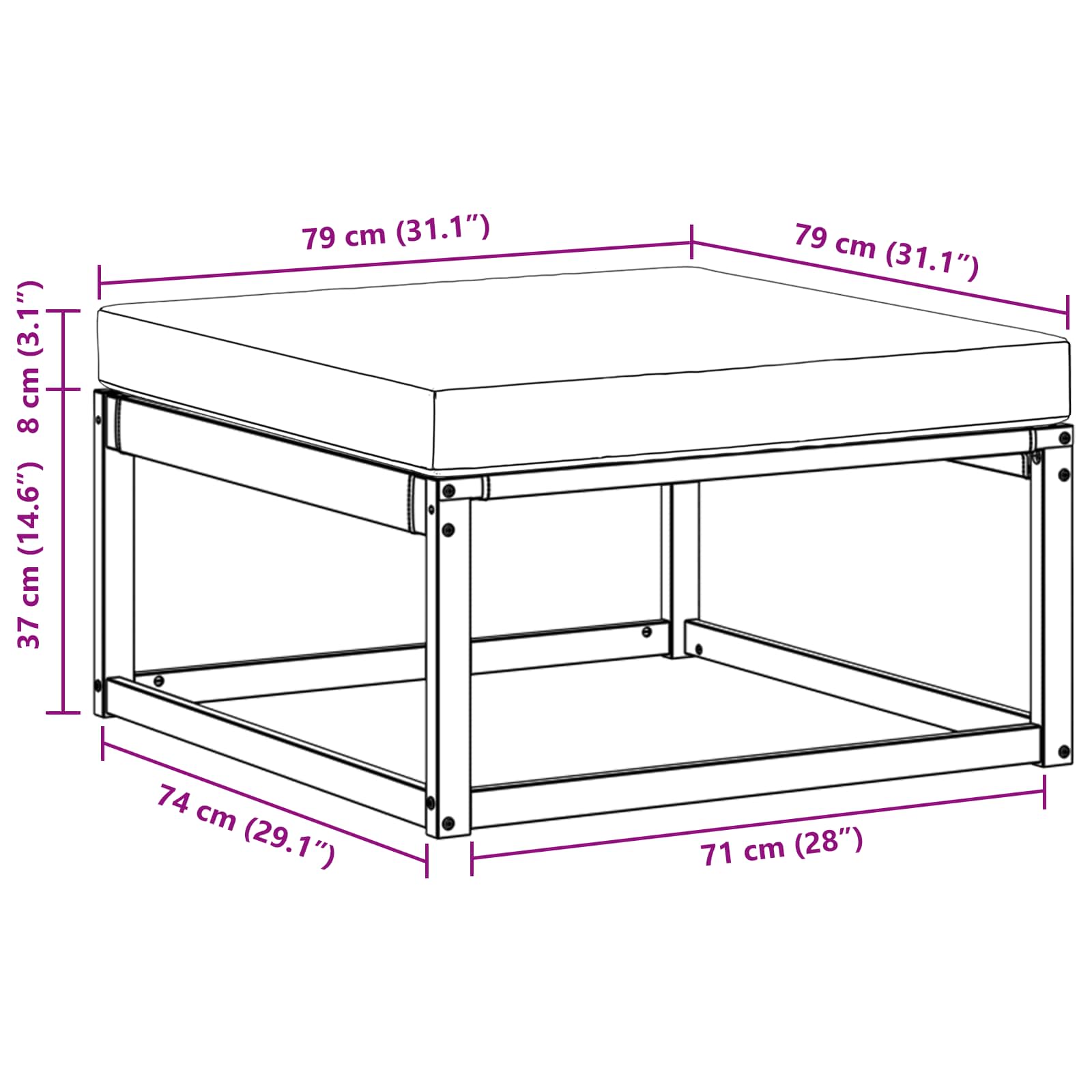 Outdoor-Fußhocker Massivholz Akazie Weiß