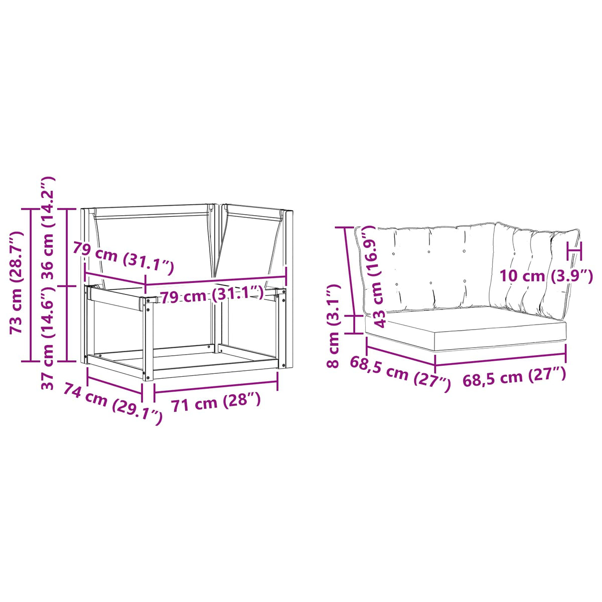 Outdoor Ecksofa Massivholz Akazie Weiß