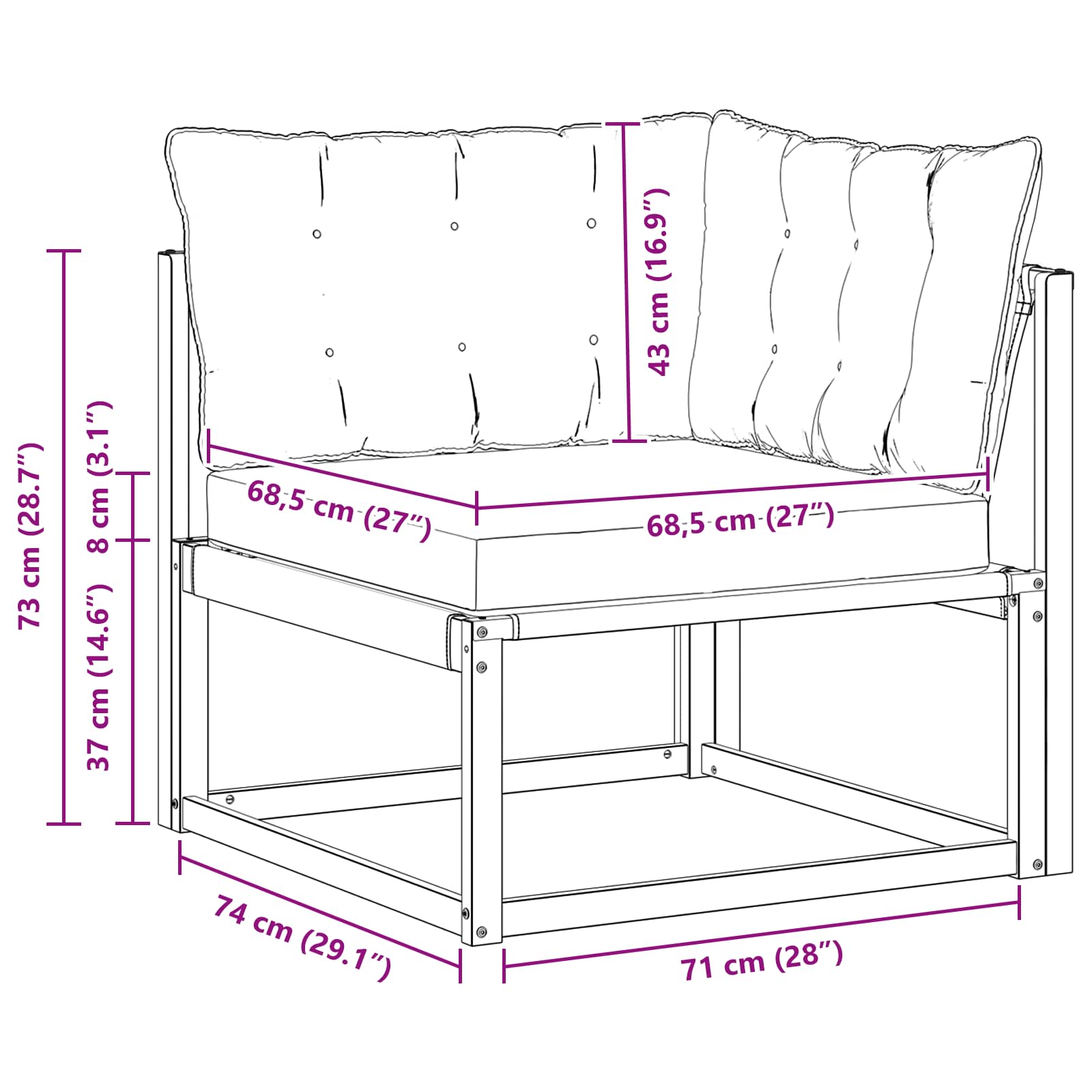 Outdoor Ecksofa Massivholz Akazie Weiß