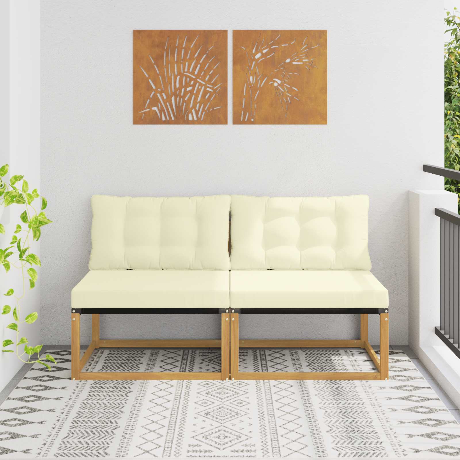 Outdoor Mittelsofa Massivholz Akazie Weiß