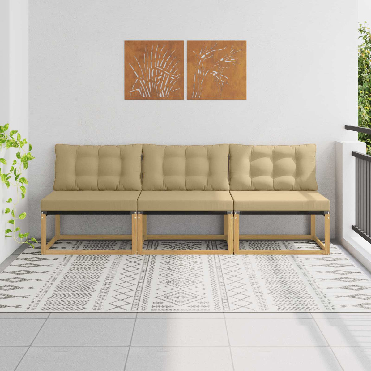 Outdoor Mittelsofa Massivholz Akazie Weiß