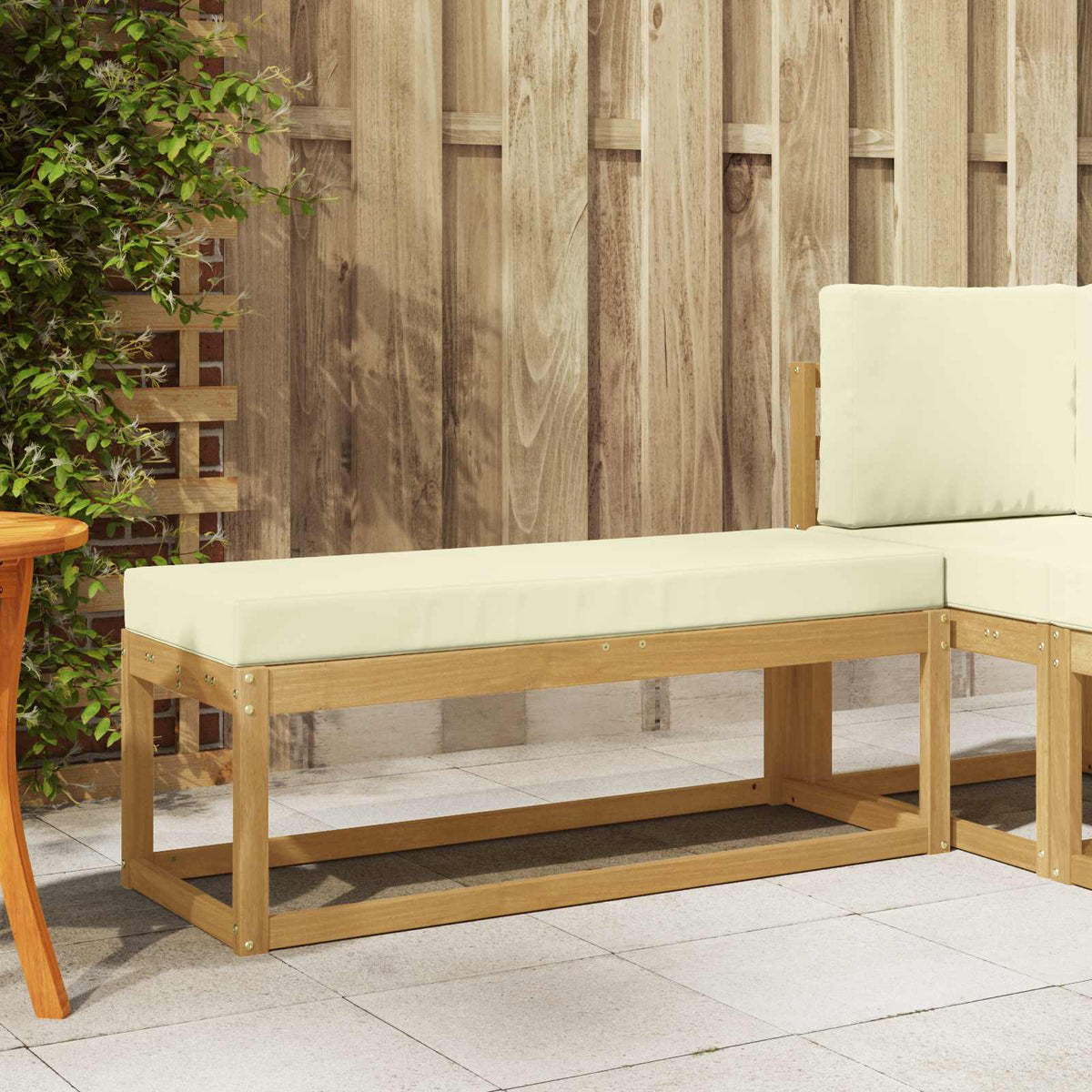Outdoor Hocker Bank Massivholz Akazie Weiß