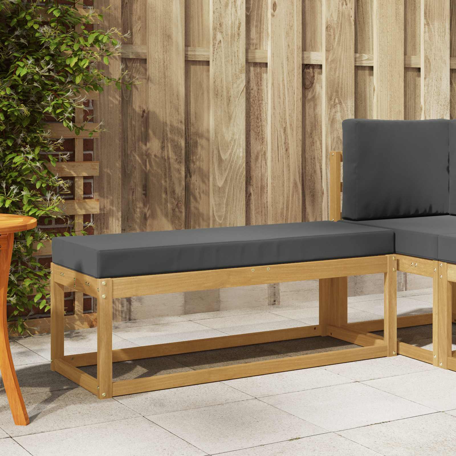 Outdoor Hocker Bank Massivholz Akazie Weiß