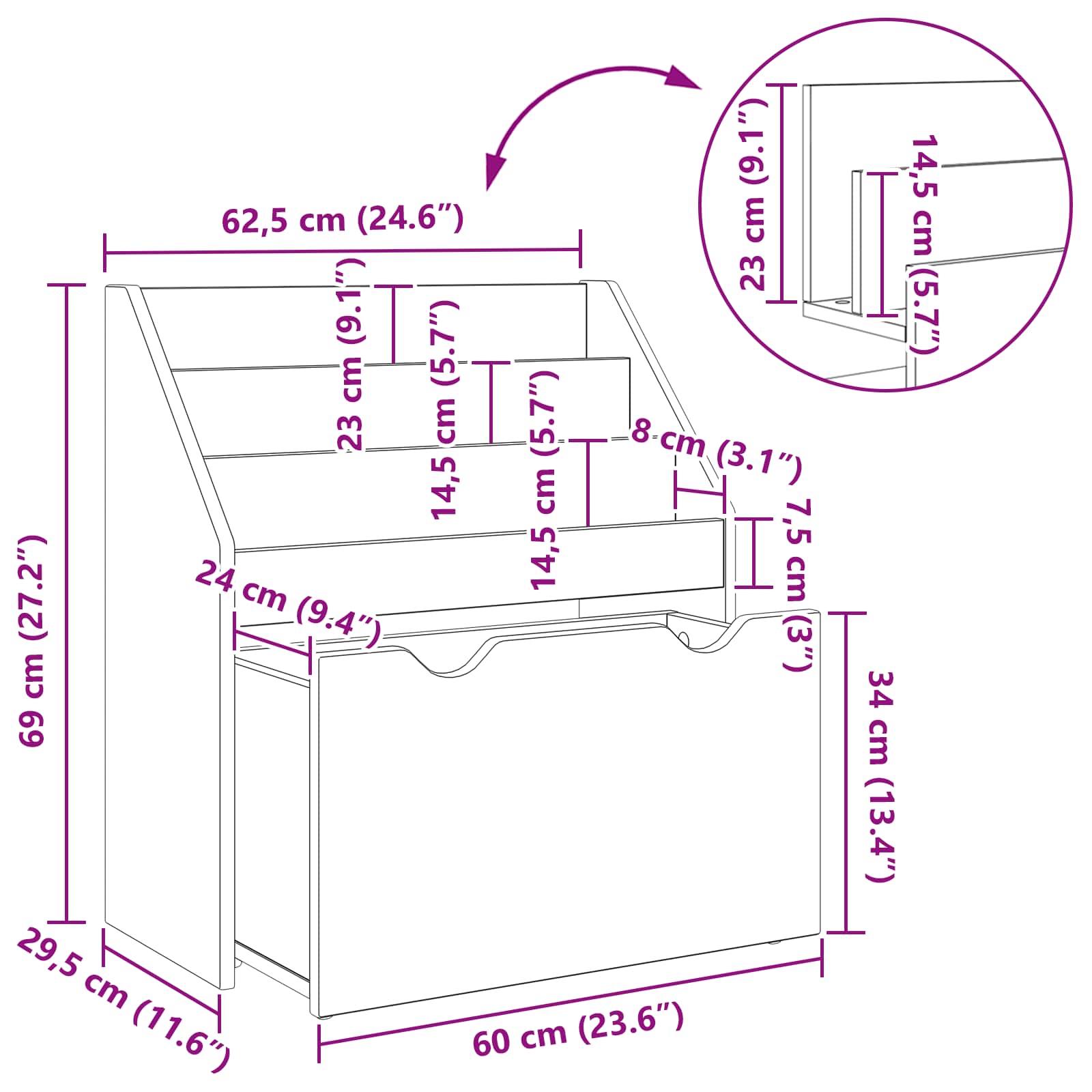 Kinderregal Betongrau 60 x 29,5 x 69 cm Holzwerkstoff