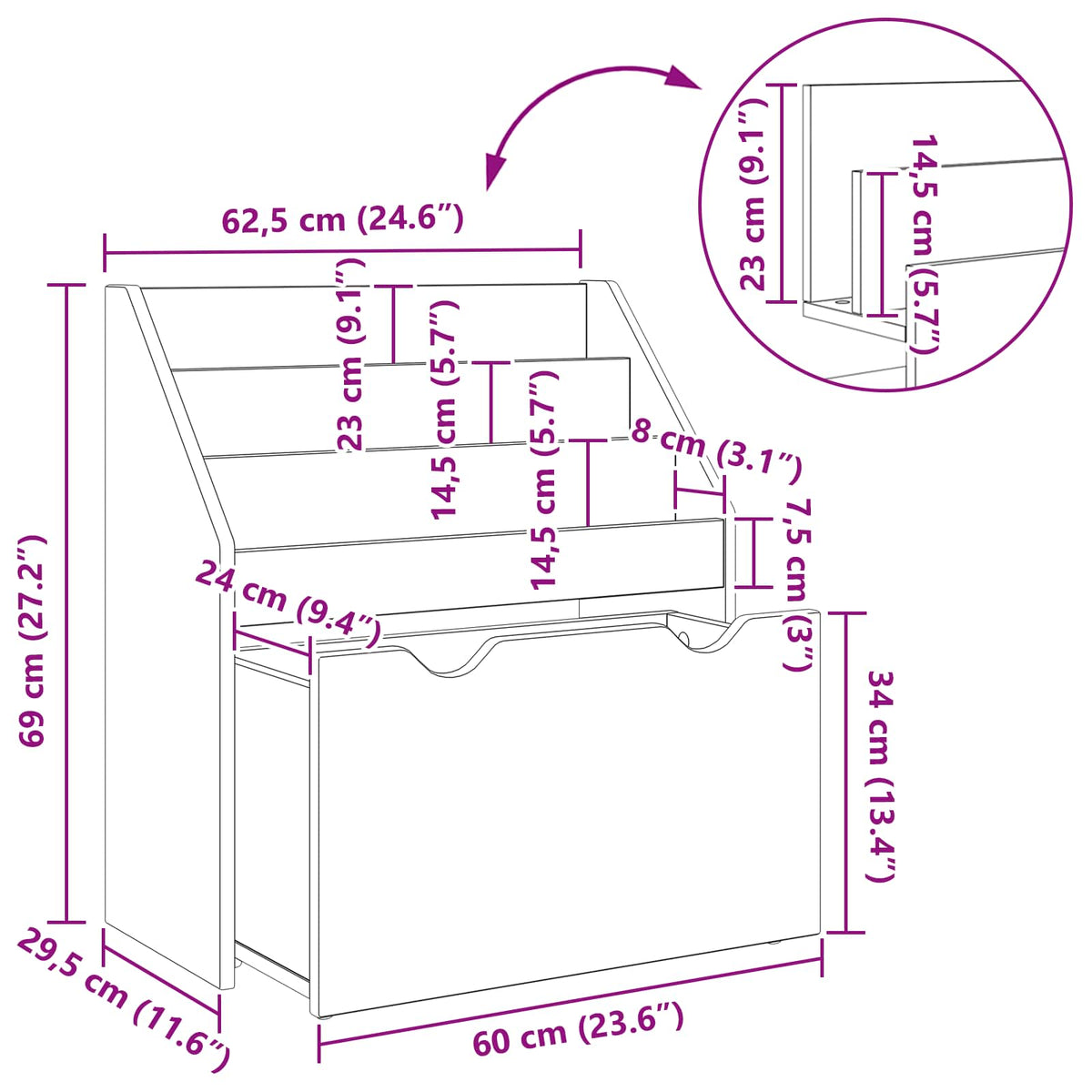Kinderregal Altholz 60 x 29,5 x 69 cm Holzwerkstoff