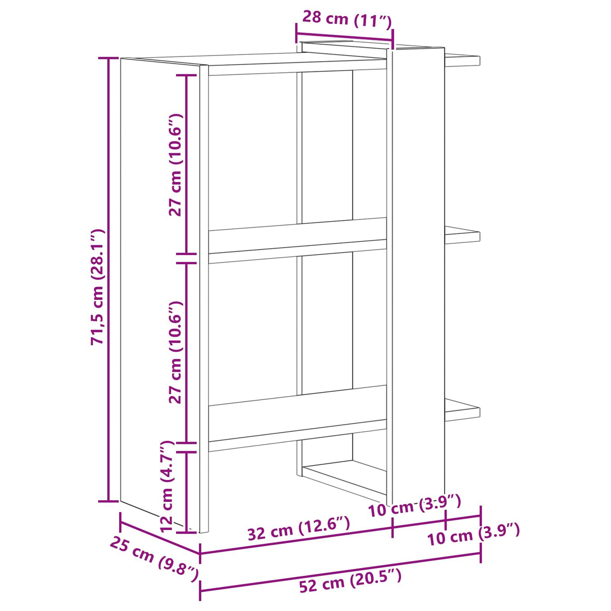 Bücherregal 2 Ebenen 52 x 25 x 71,5 cm Holzwerkstoff