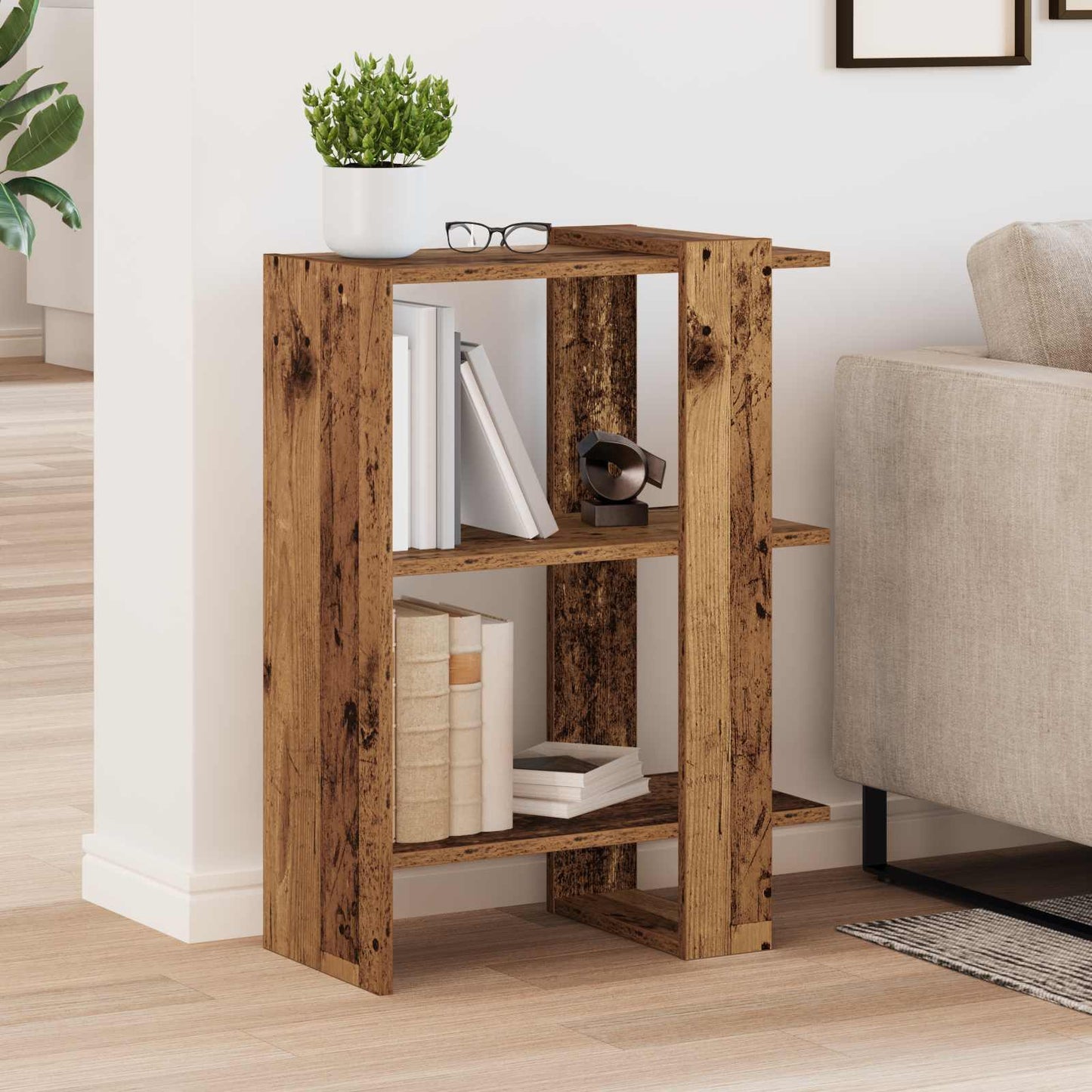 Bücherregal 2 Ebenen 52 x 25 x 71,5 cm Holzwerkstoff Altholz