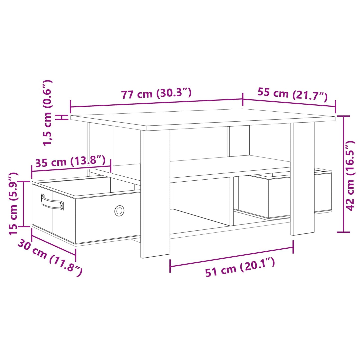 Couchtisch Weiß 77 x 55 x 42 cm Holzwerkstoff