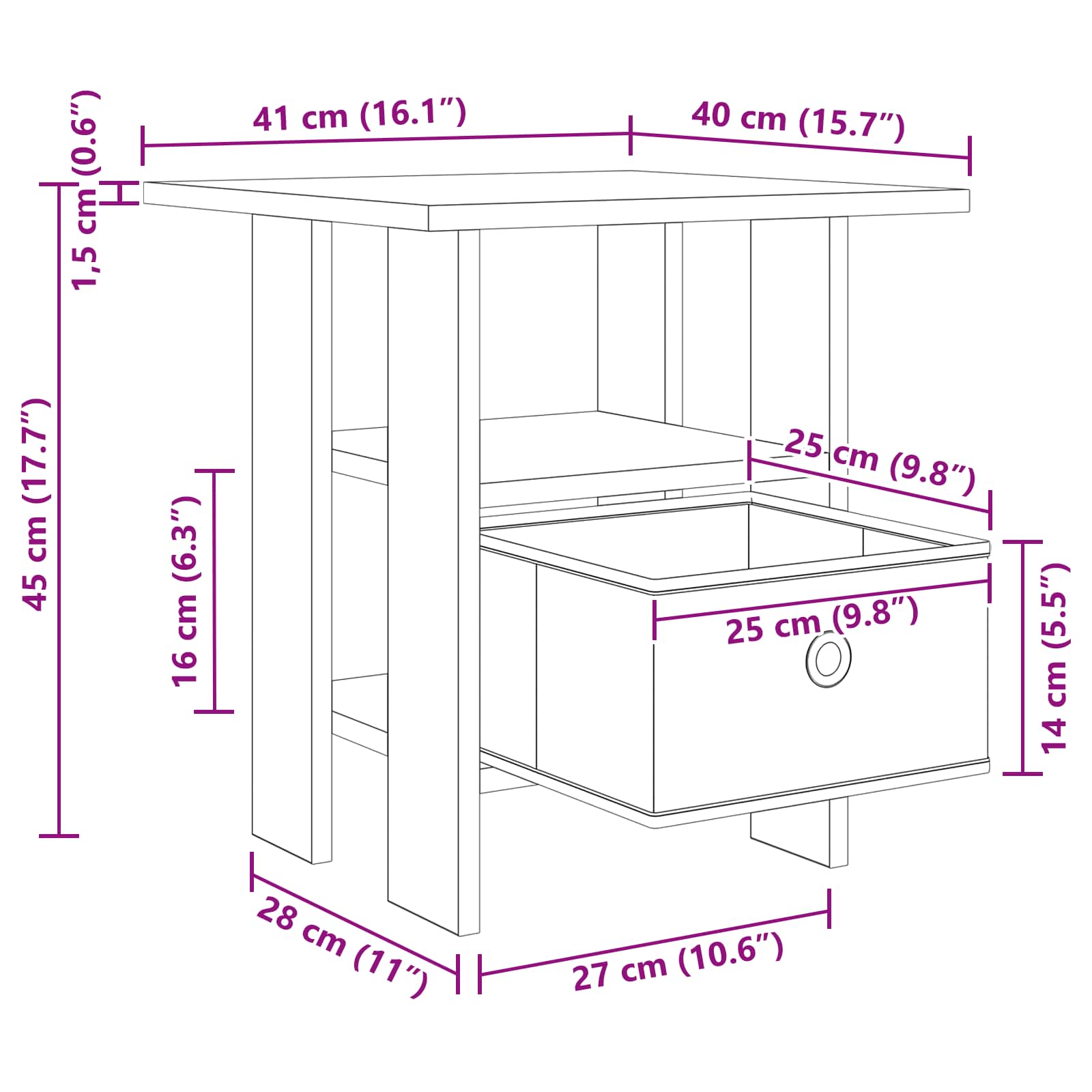 Nachttisch 2 stk. Beton Grau 41 x 40 x 45 cm Holzwerkstoff