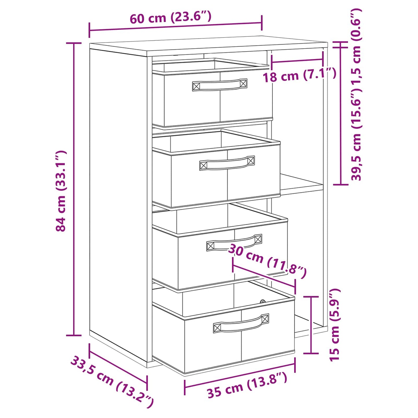 Sideboard Betongrau 60 x 33,5 x 84 cm