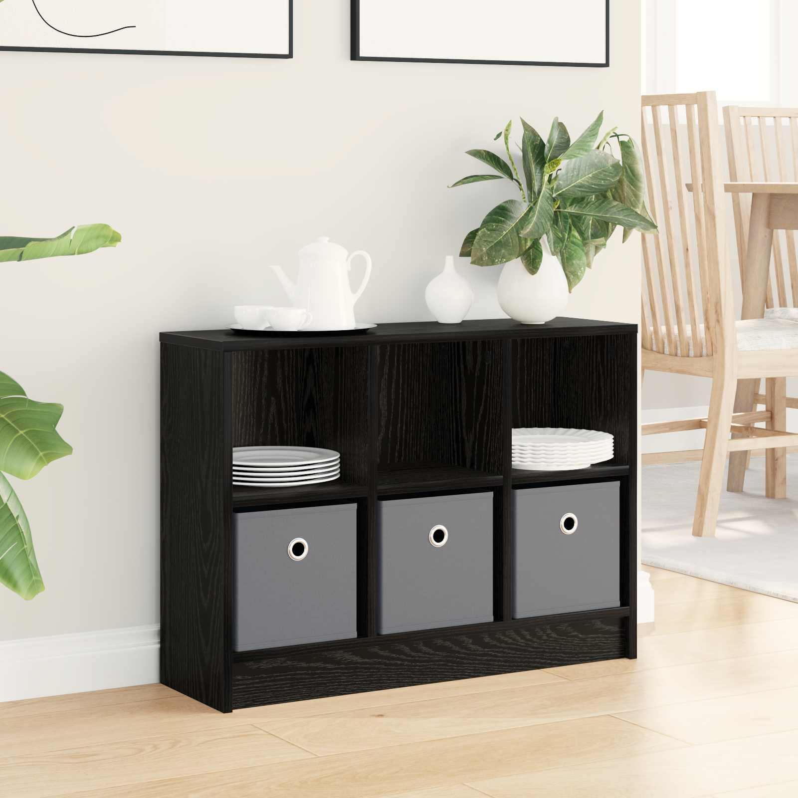 Sideboard Schwarz Eichen-Optik 73,5 x 22,5 x 53,5 cm