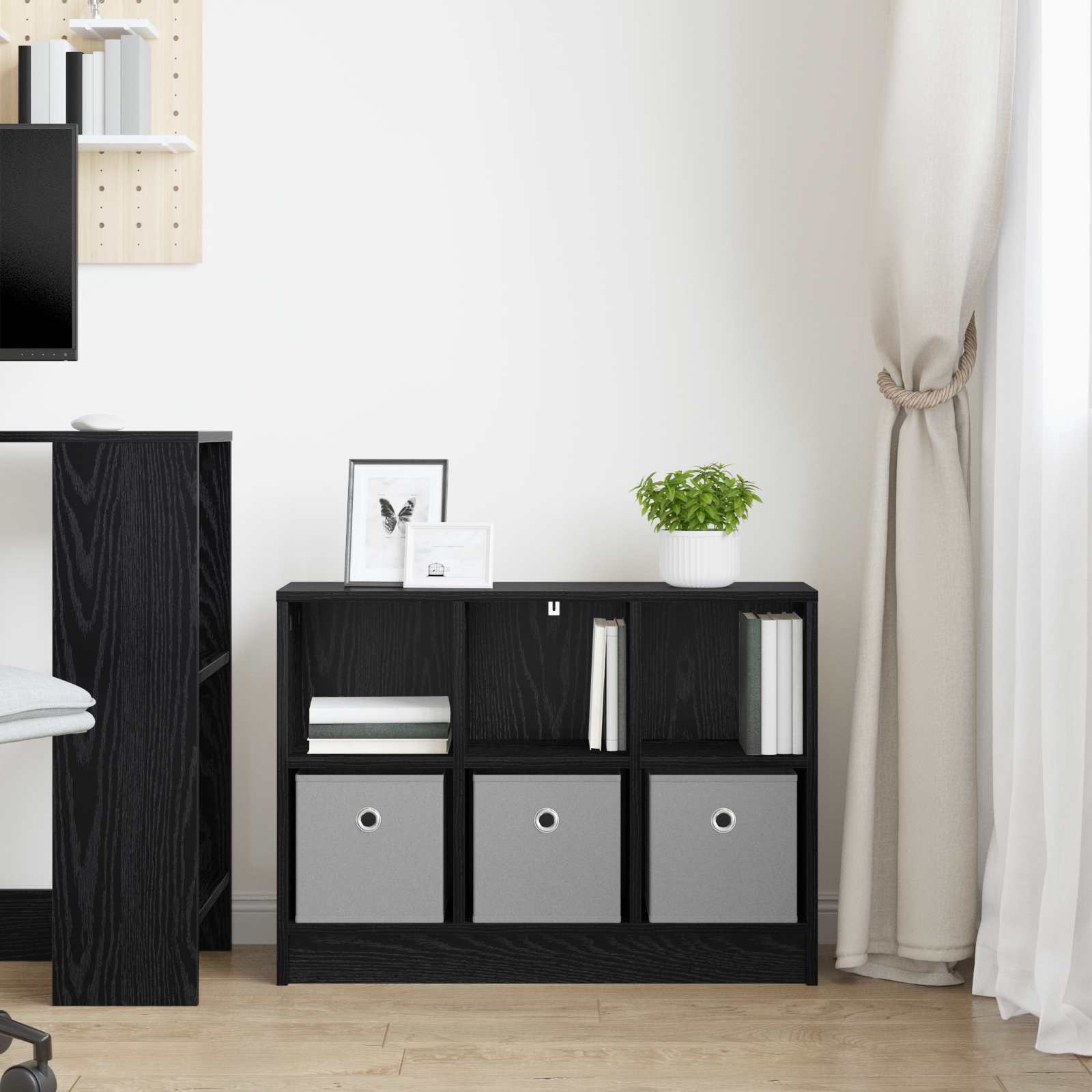 Sideboard Schwarz Eichen-Optik 73,5 x 22,5 x 53,5 cm