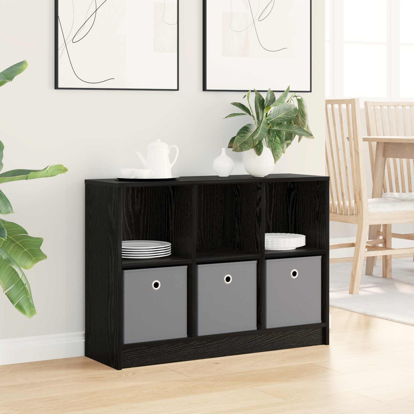 Sideboard Schwarz Eichen-Optik 88,5 x 27,5 x 63,5 cm