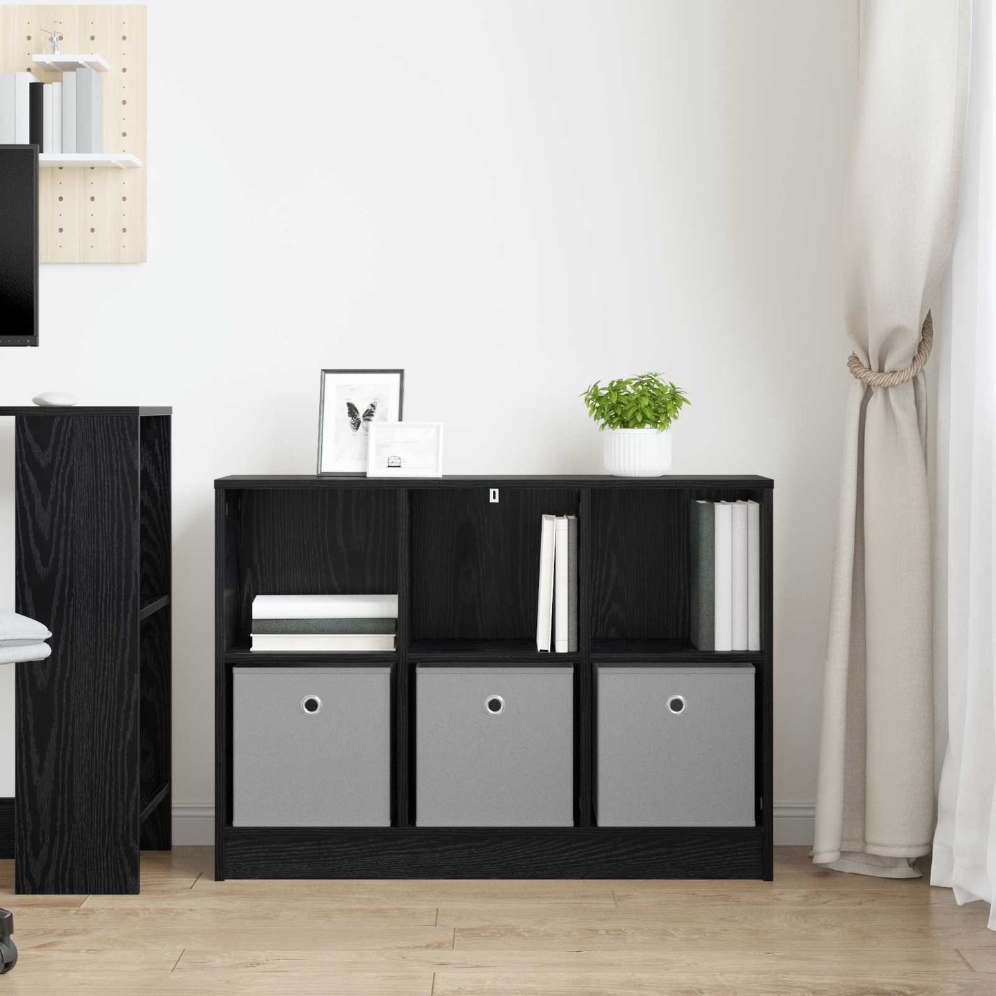 Sideboard Schwarz Eichen-Optik 88,5 x 27,5 x 63,5 cm