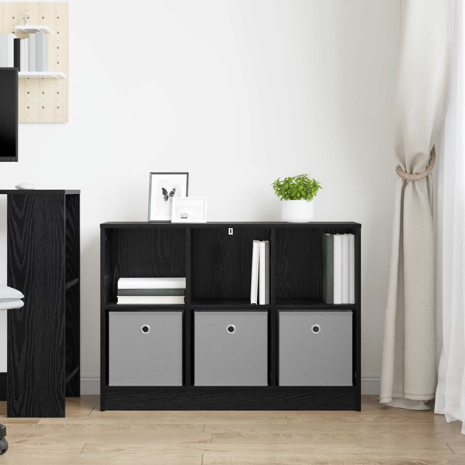 Sideboard Schwarz Eichen-Optik 88,5 x 27,5 x 63,5 cm