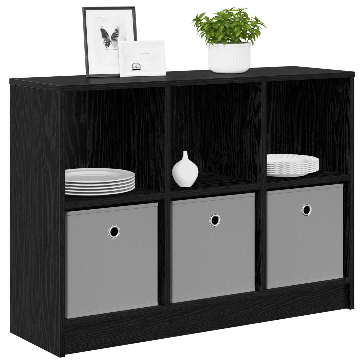 Sideboard Schwarz Eichen-Optik 88,5 x 27,5 x 63,5 cm
