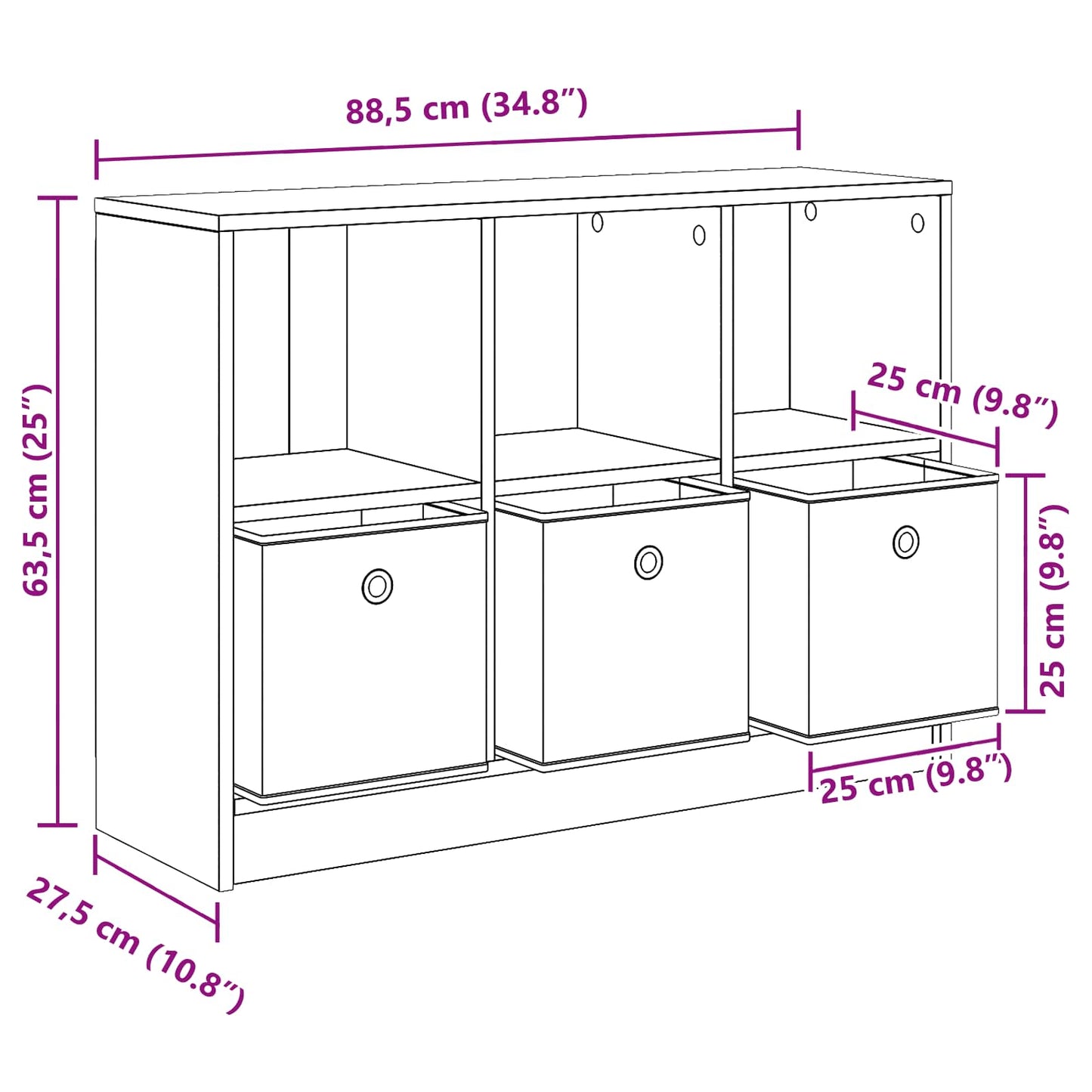 Sideboard Schwarz Eichen-Optik 88,5 x 27,5 x 63,5 cm