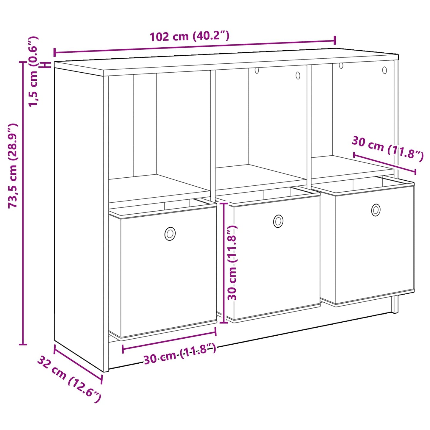 Sideboard Artisan-Eiche 102 x 32 x 73,5 cm
