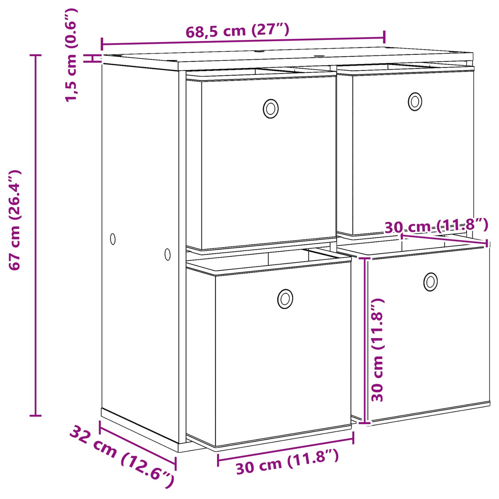 Sideboard Weiß 68,5 x 32 x 67 cm