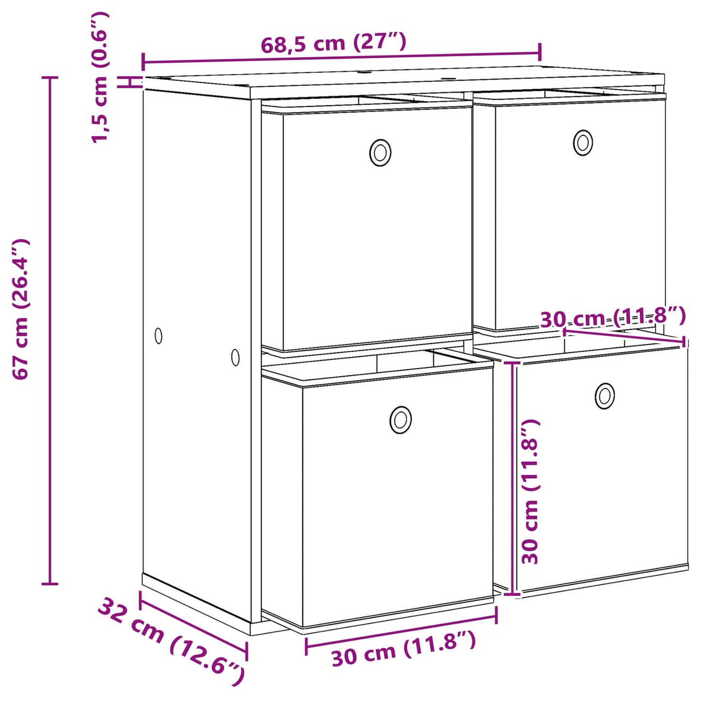 Sideboard Artisan-Eiche 68,5 x 32 x 67 cm