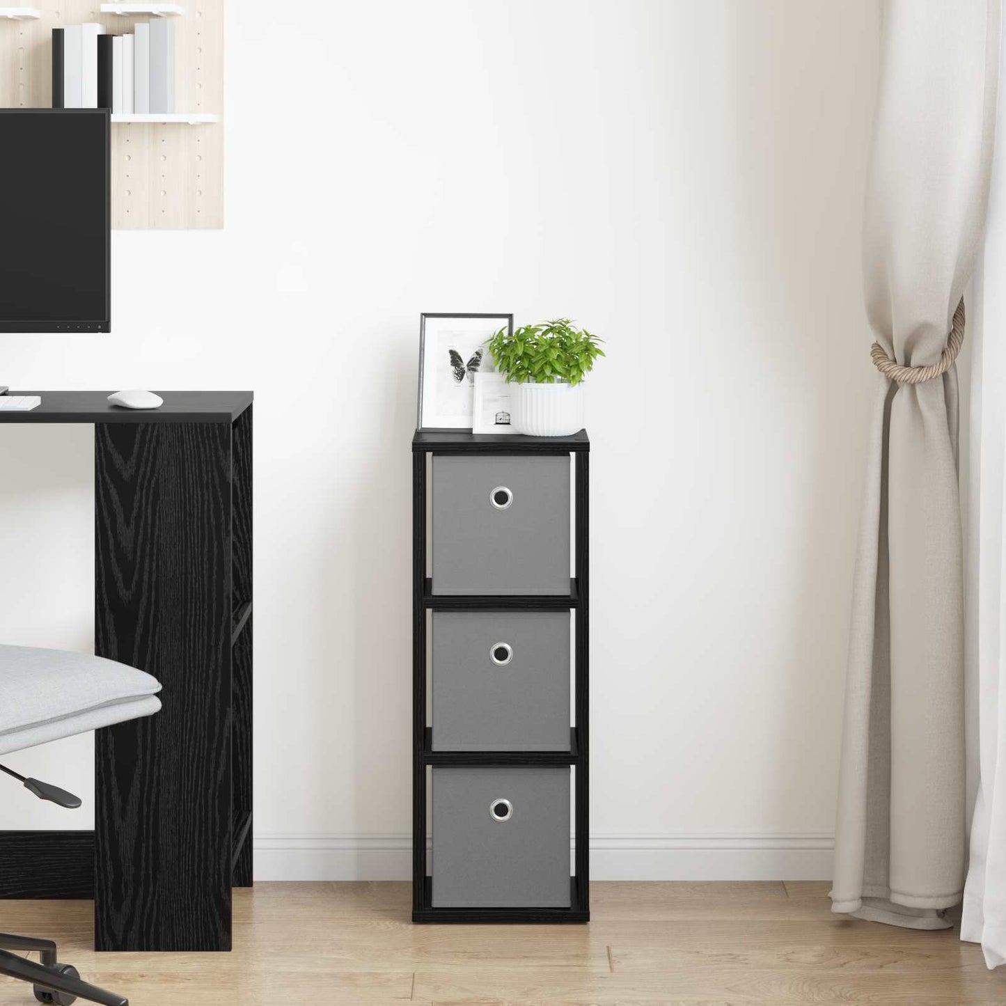 Sideboard Schwarz Eichen-Optik 25,5 x 22 x 69,5 cm
