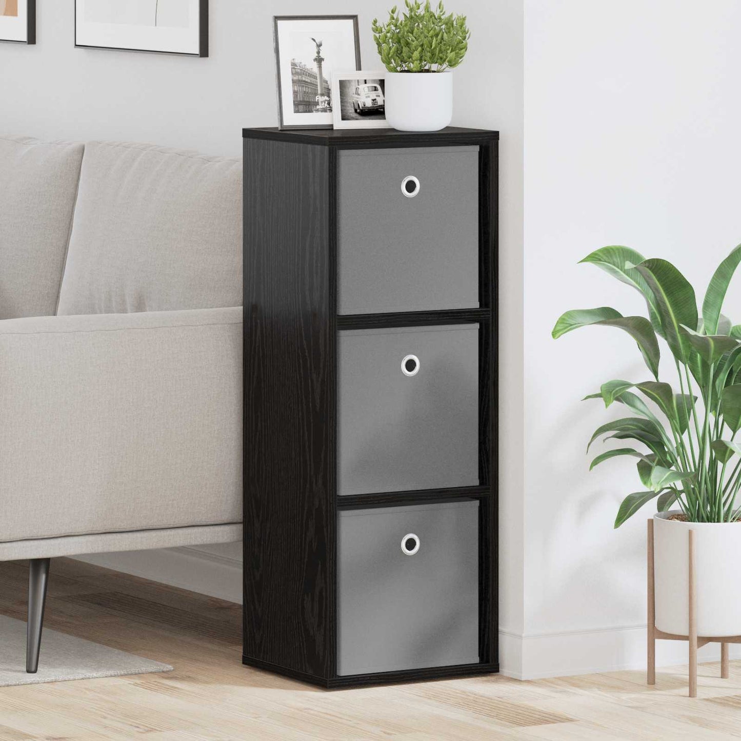 Sideboard Schwarz Eichen-Optik 30,5 x 27 x 84,5 cm