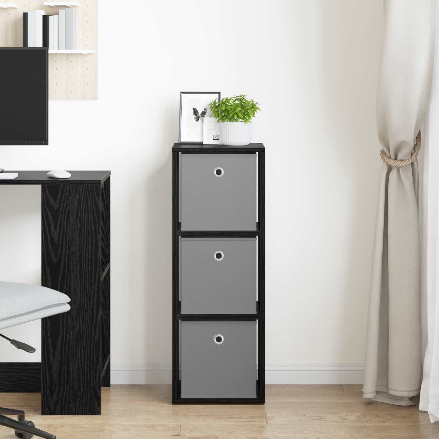 Sideboard Schwarz Eichen-Optik 30,5 x 27 x 84,5 cm
