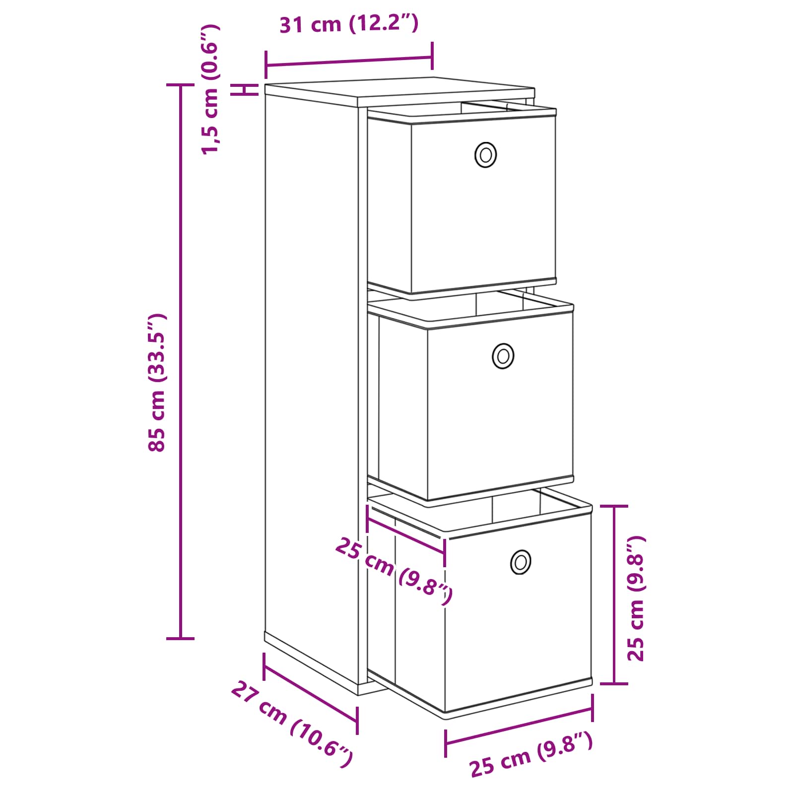 Sideboard Artisan-Eiche 30,5 x 27 x 84,5 cm