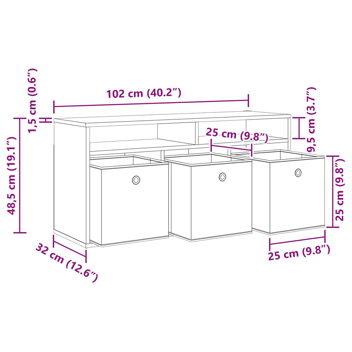 Lowboard mit Schubladen Beton Grau 102 x 32 x 48,5 cm