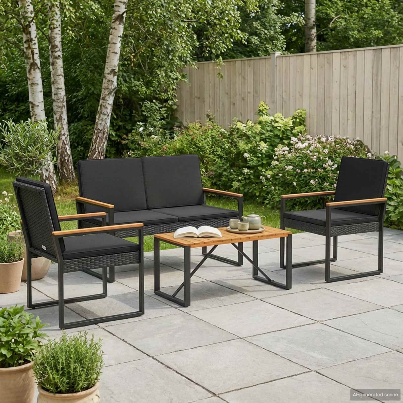 Gartenmöbel Set 4 stk. Schwarz Poly-Rattan