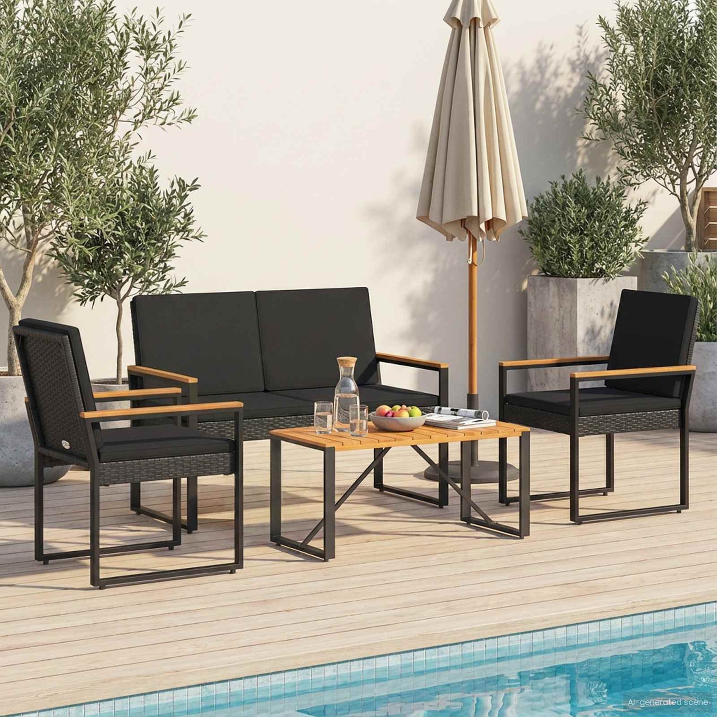 Gartenmöbel Set 4 stk. Schwarz Poly-Rattan