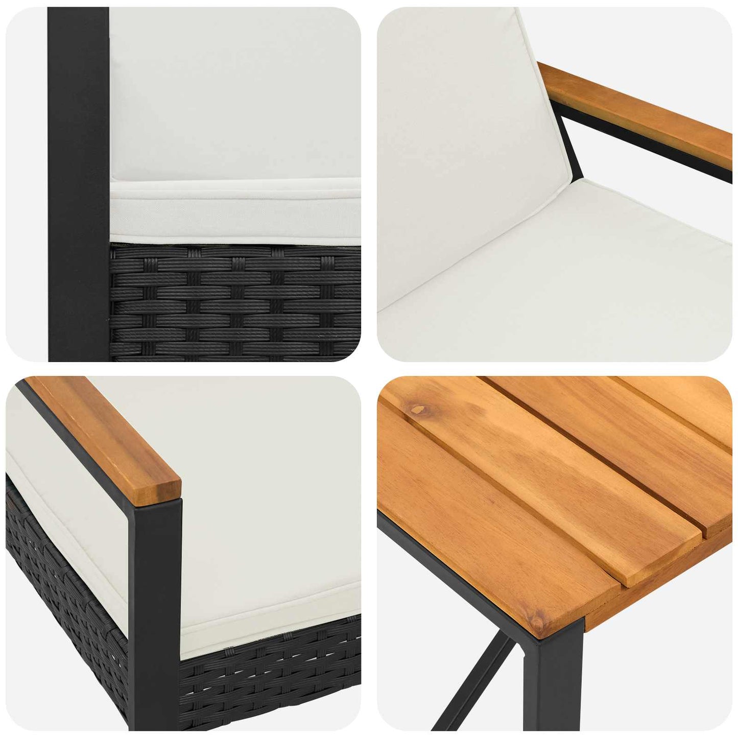 Gartenmöbel Set 4 stk. Schwarz und Cremeweiß Poly-Rattan