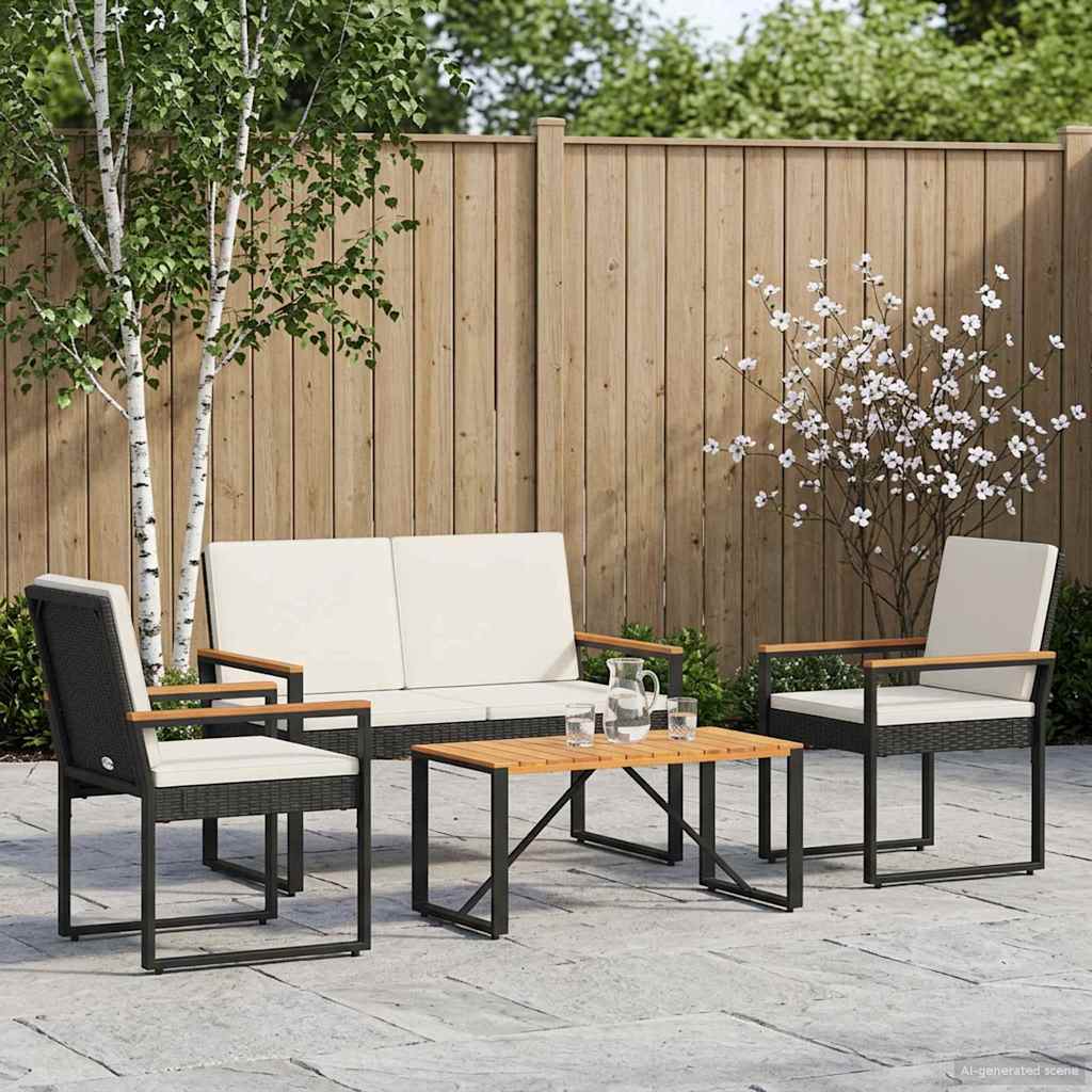 Gartenmöbel Set 4 Stk. Schwarz und Cremeweiß Poly-Rattan