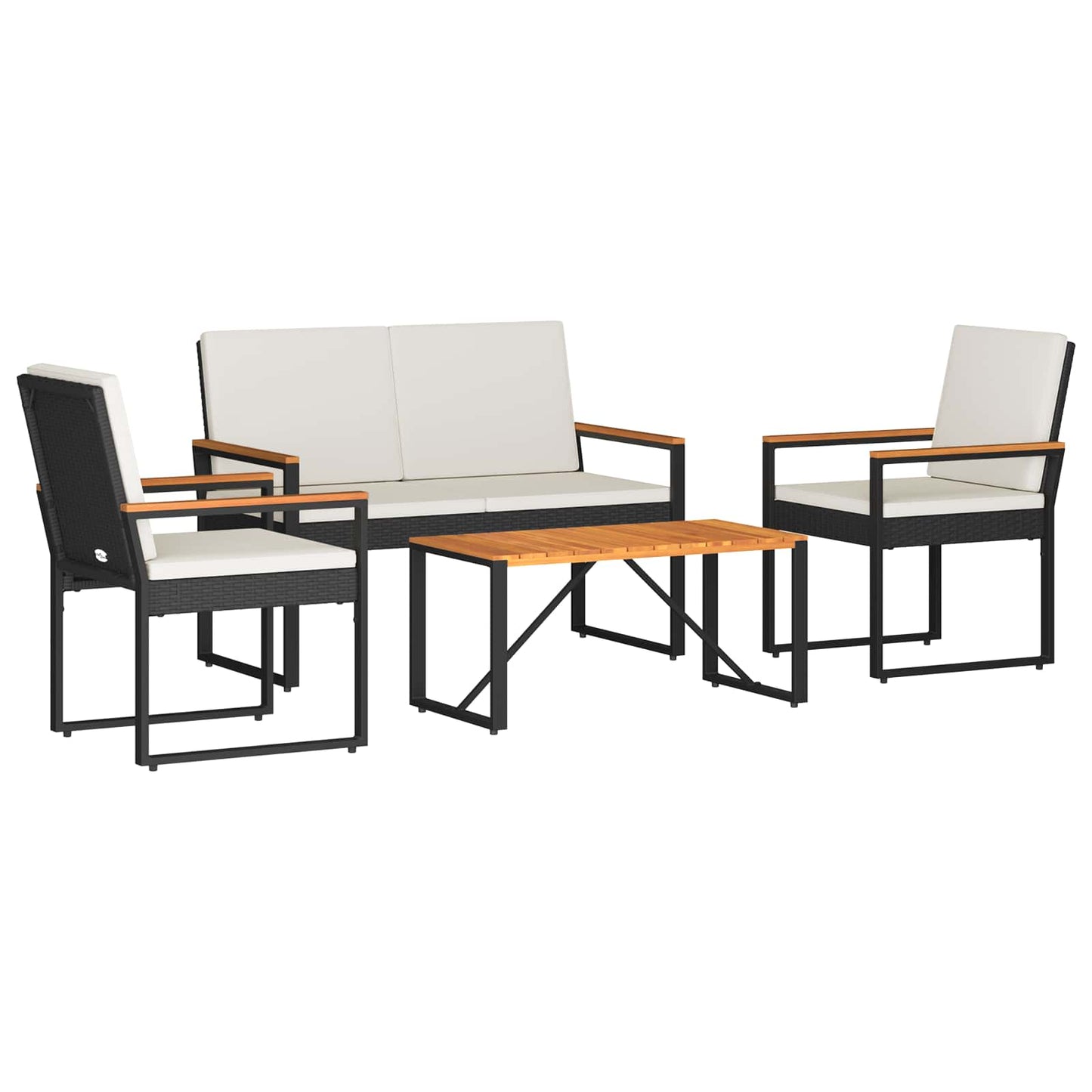 Gartenmöbel Set 4 Stk. Schwarz und Cremeweiß Poly-Rattan