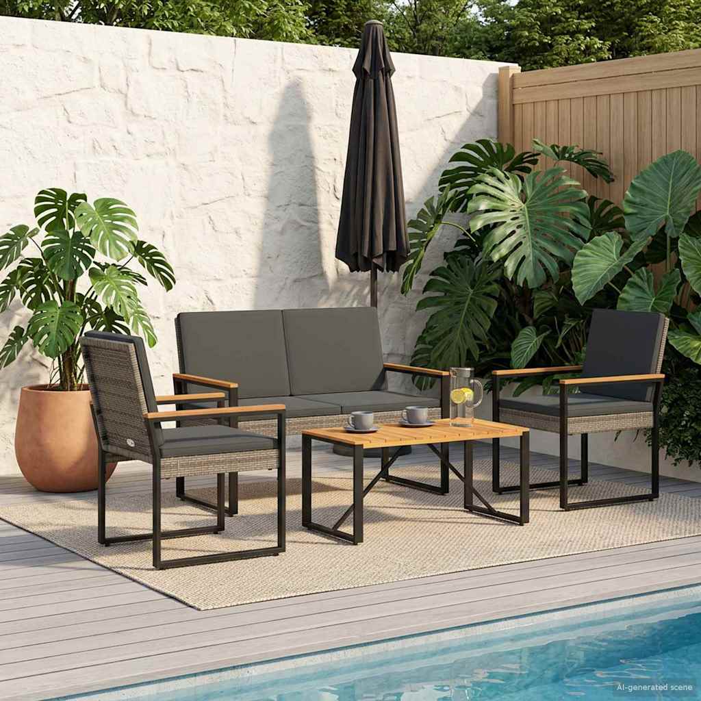 Gartenmöbel Set 4 Stk. Grau und Dunkelgrau Poly-Rattan