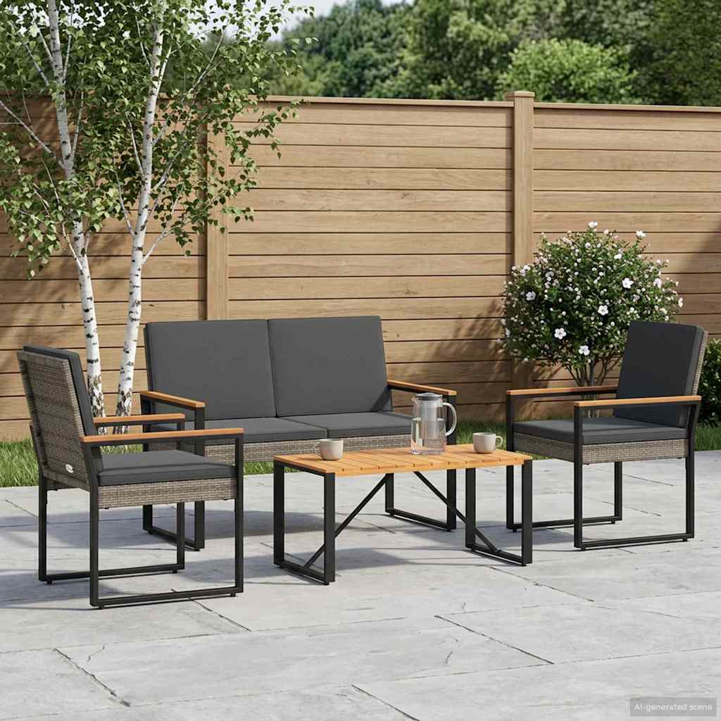 Gartenmöbel Set 4 Stk. Grau und Dunkelgrau Poly-Rattan