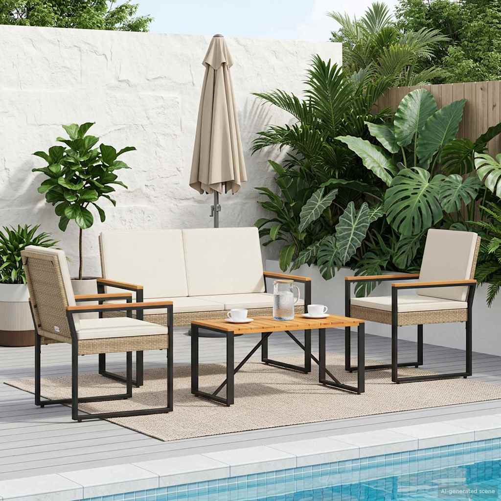 Gartenmöbel Set 4 stk. Beige und Cremeweiß Poly-Rattan