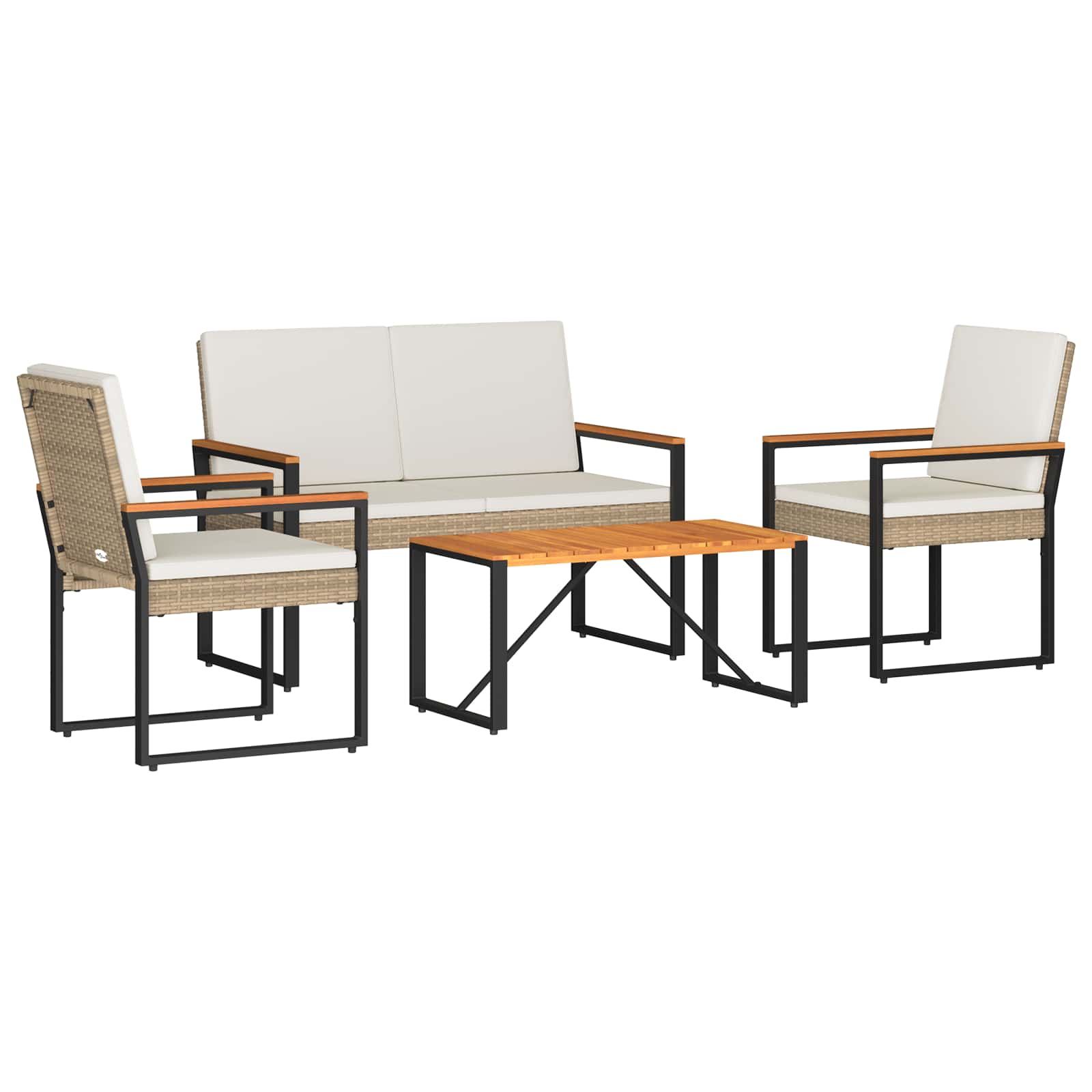 Gartenmöbel Set 4 stk. Beige und Cremeweiß Poly-Rattan