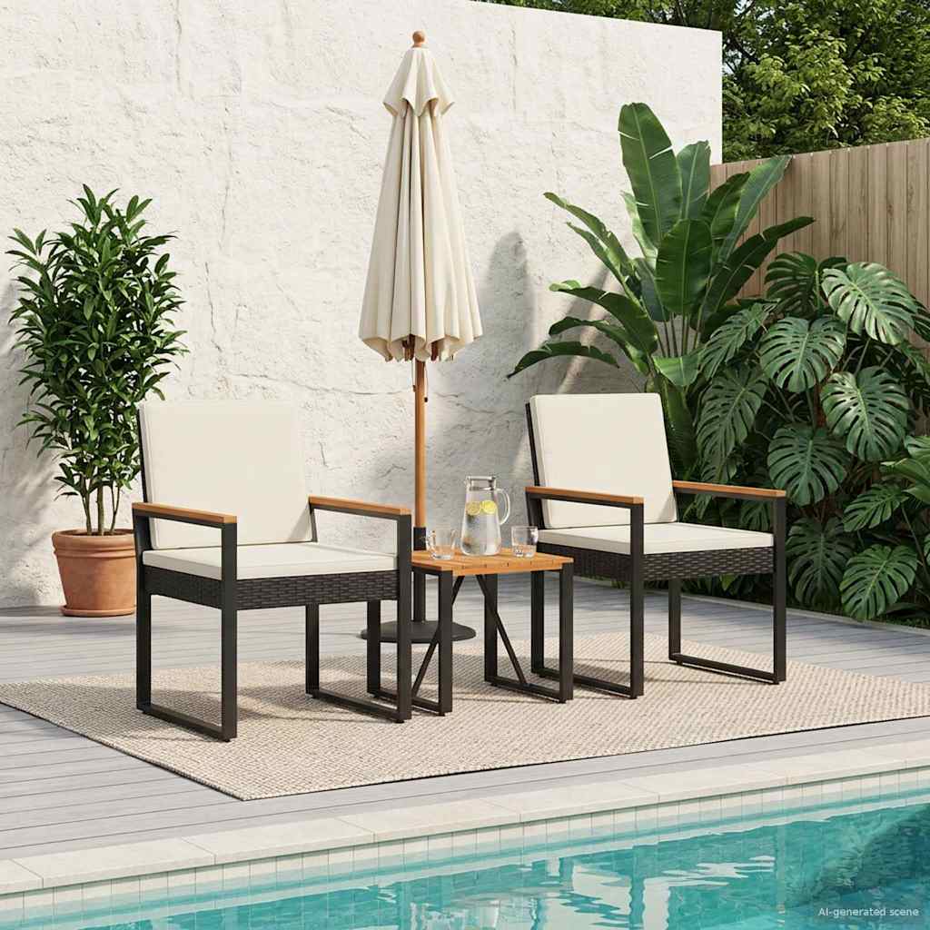 Gartenmöbel Set 3 stk. Schwarz und Cremeweiß Poly-Rattan