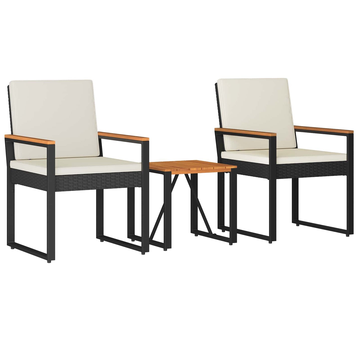 Gartenmöbel Set 3 Stk. Schwarz und Cremeweiß Poly-Rattan