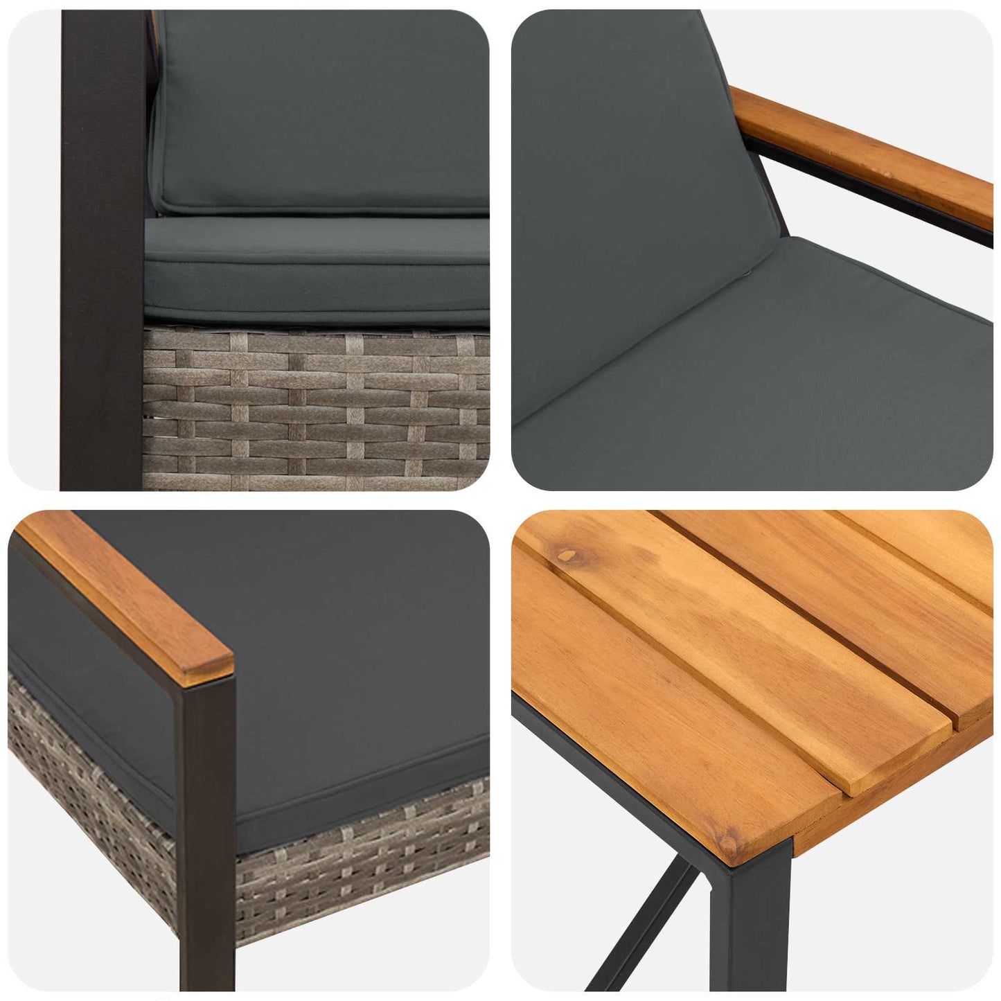 Gartenmöbel Set 3 Stk. Grau und Dunkelgrau Poly-Rattan