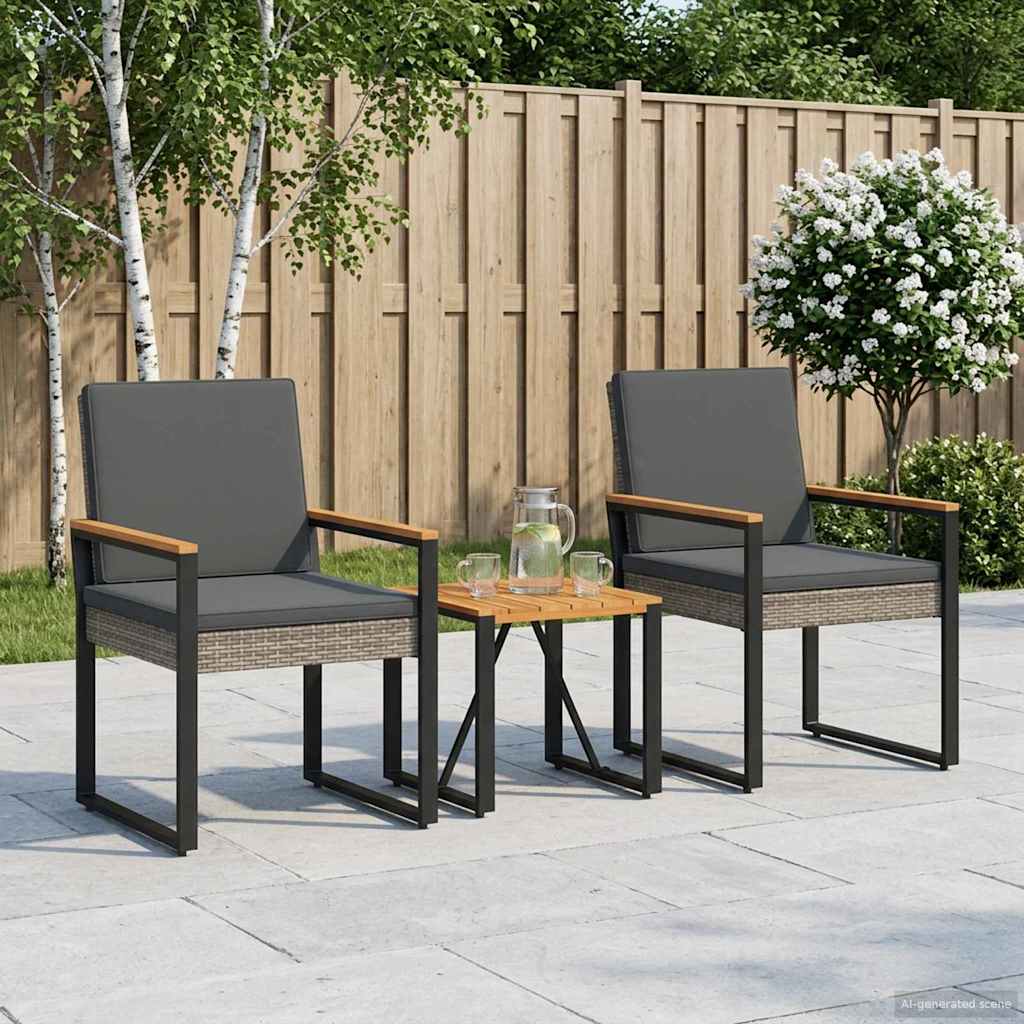 Gartenmöbel Set 3 Stk. Grau und Dunkelgrau Poly-Rattan