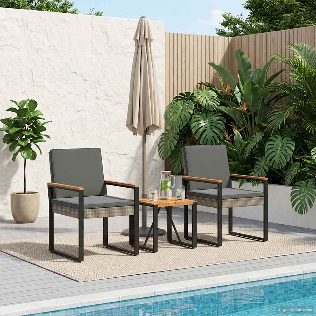 Gartenmöbel Set 3 Stk. Grau und Dunkelgrau Poly-Rattan