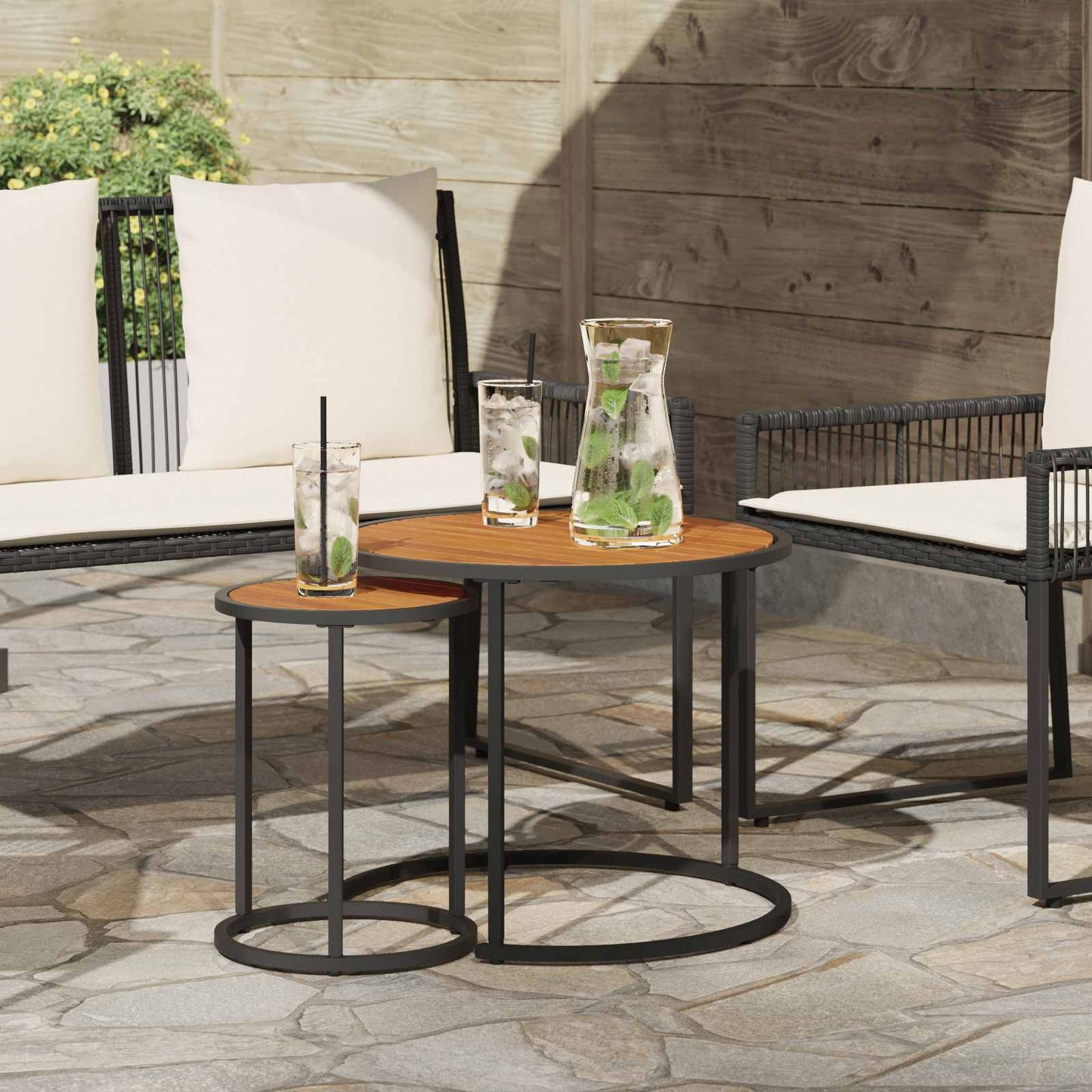Kaffeetisch Set 2 Stk. Natürlich und Schwarz 55 x 55 x 45 cm