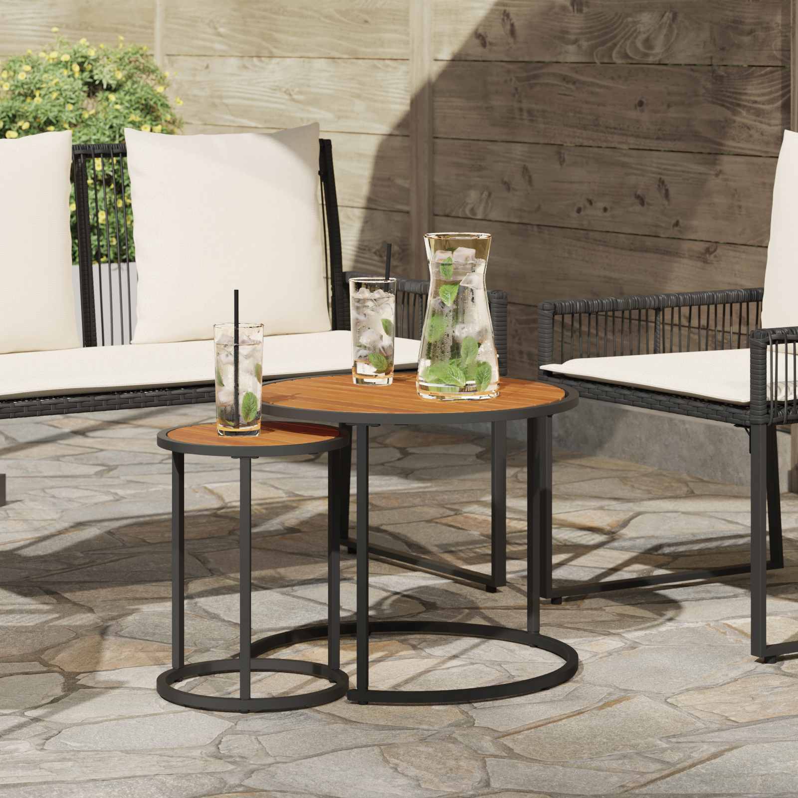 Kaffeetisch Set 2 Stk. Natürlich und Schwarz 55 x 55 x 45 cm