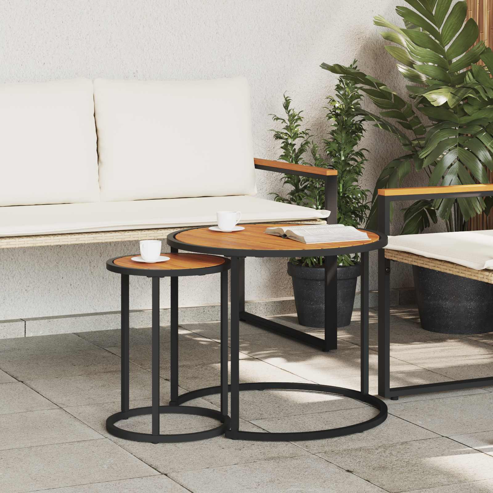 Kaffeetisch Set 2 Stk. Natürlich und Schwarz 55 x 55 x 45 cm
