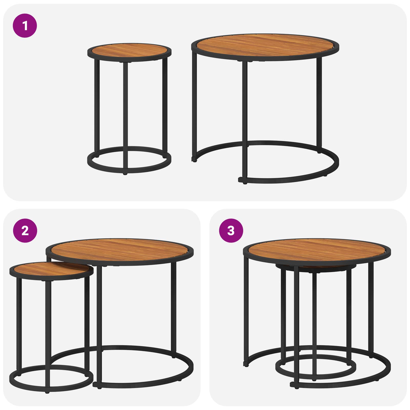 Kaffeetisch Set 2 Stk. Natürlich und Schwarz 55 x 55 x 45 cm