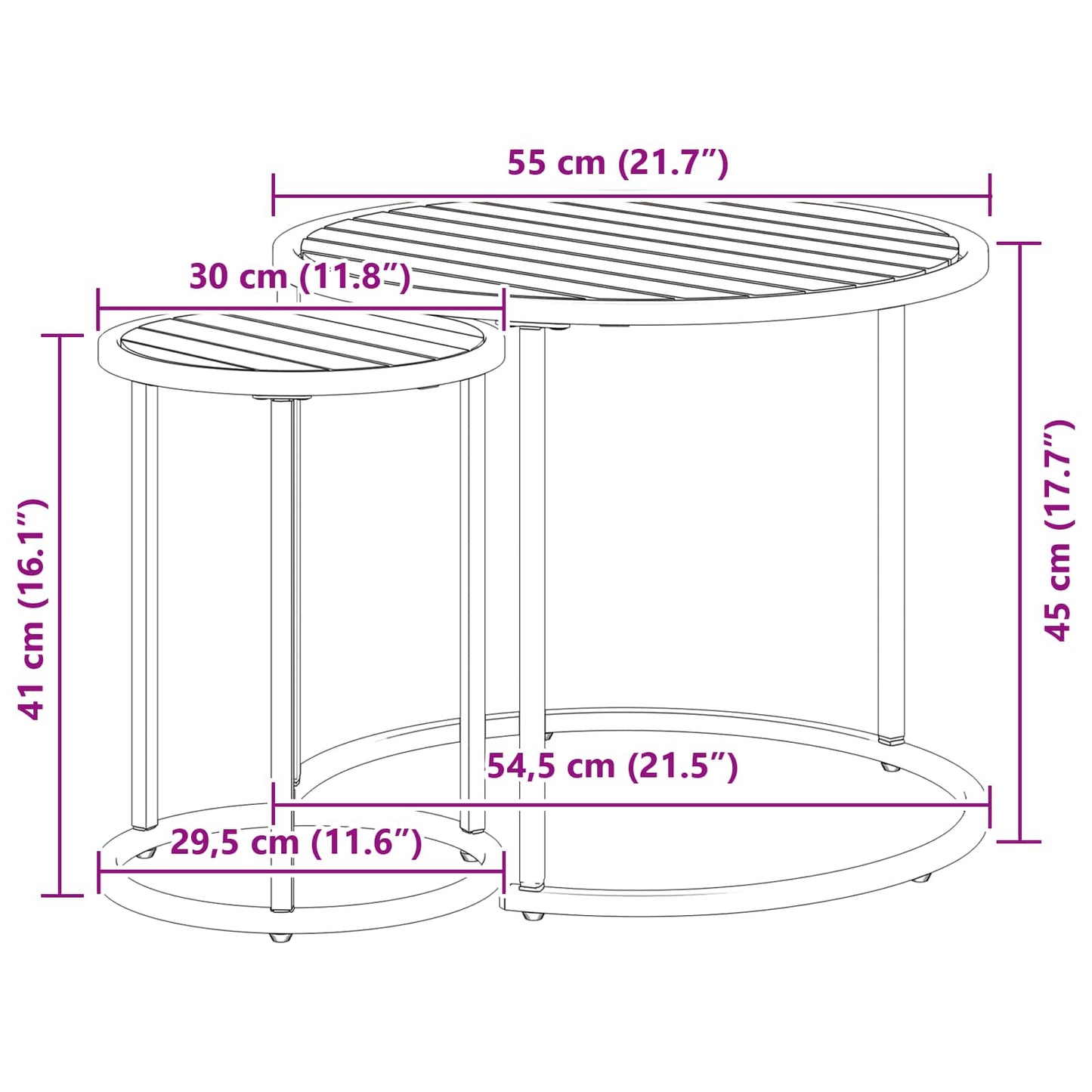 Kaffeetisch Set 2 Stk. Natürlich und Schwarz 55 x 55 x 45 cm
