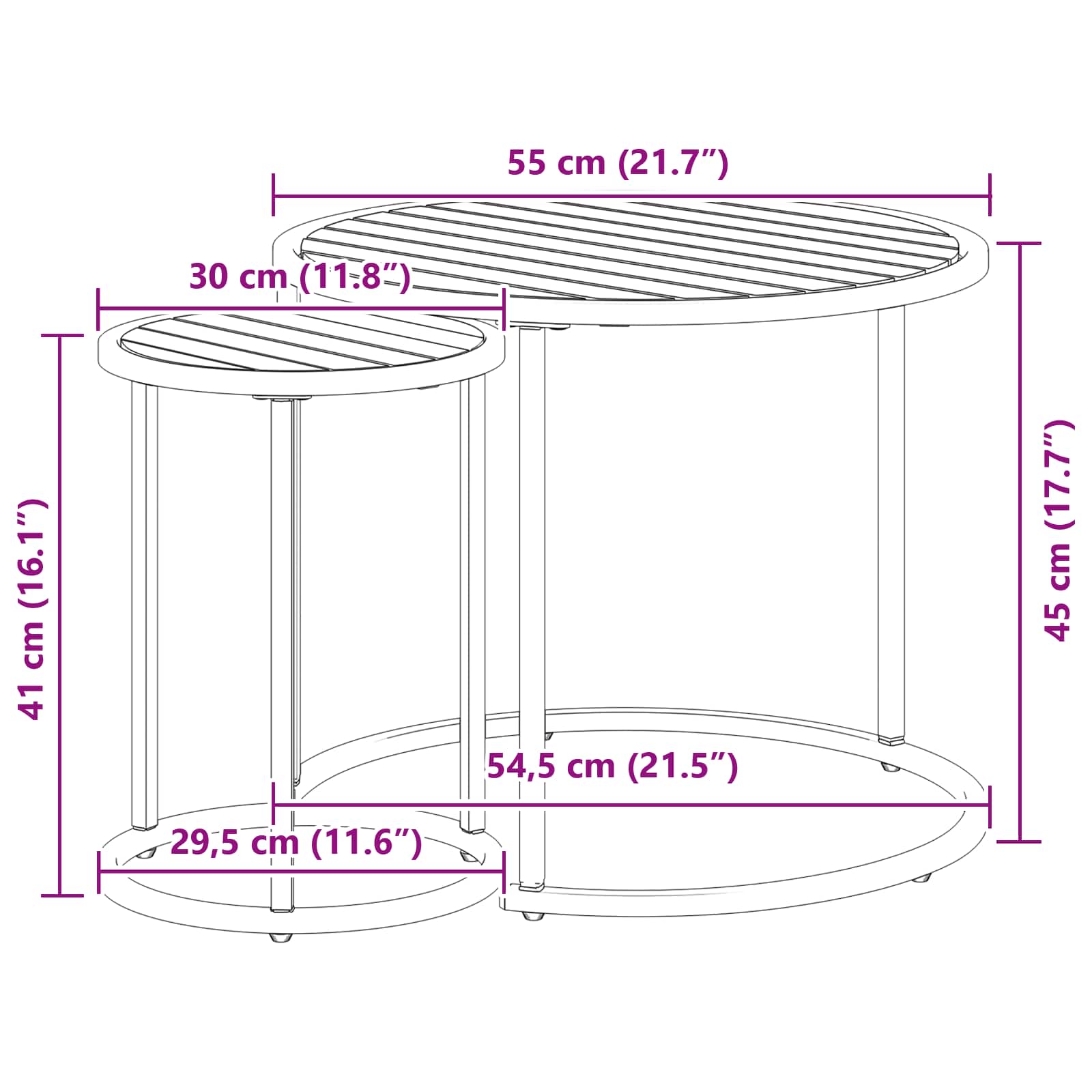 Kaffeetisch Set 2 Stk. Natürlich und Schwarz 55 x 55 x 45 cm