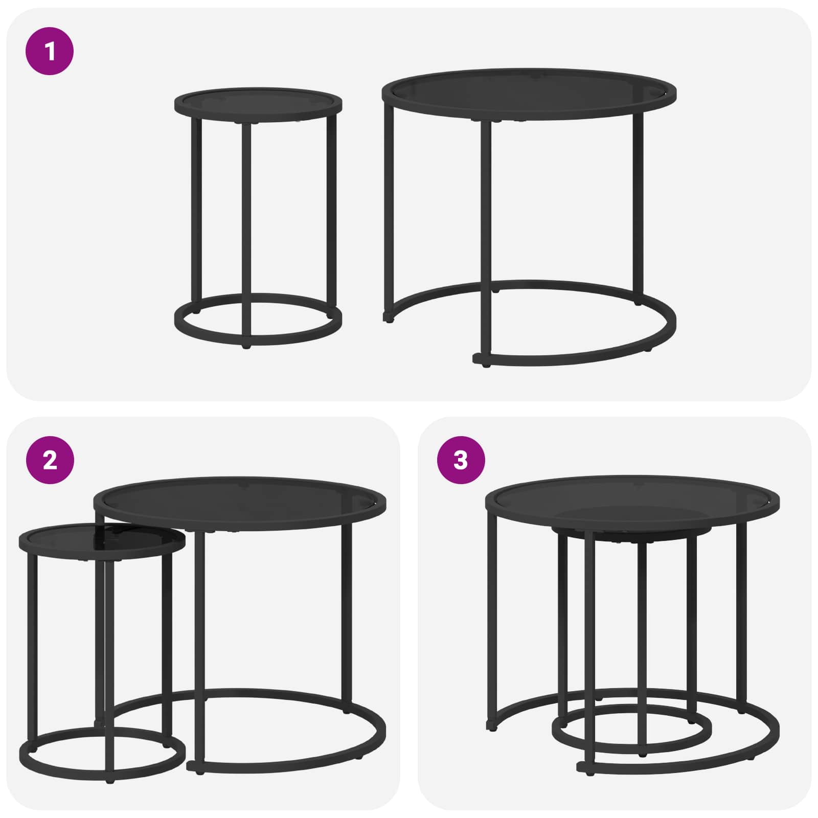 Kaffeetisch Set 2 Stk. 55 x 55 x 45 cm Stahl